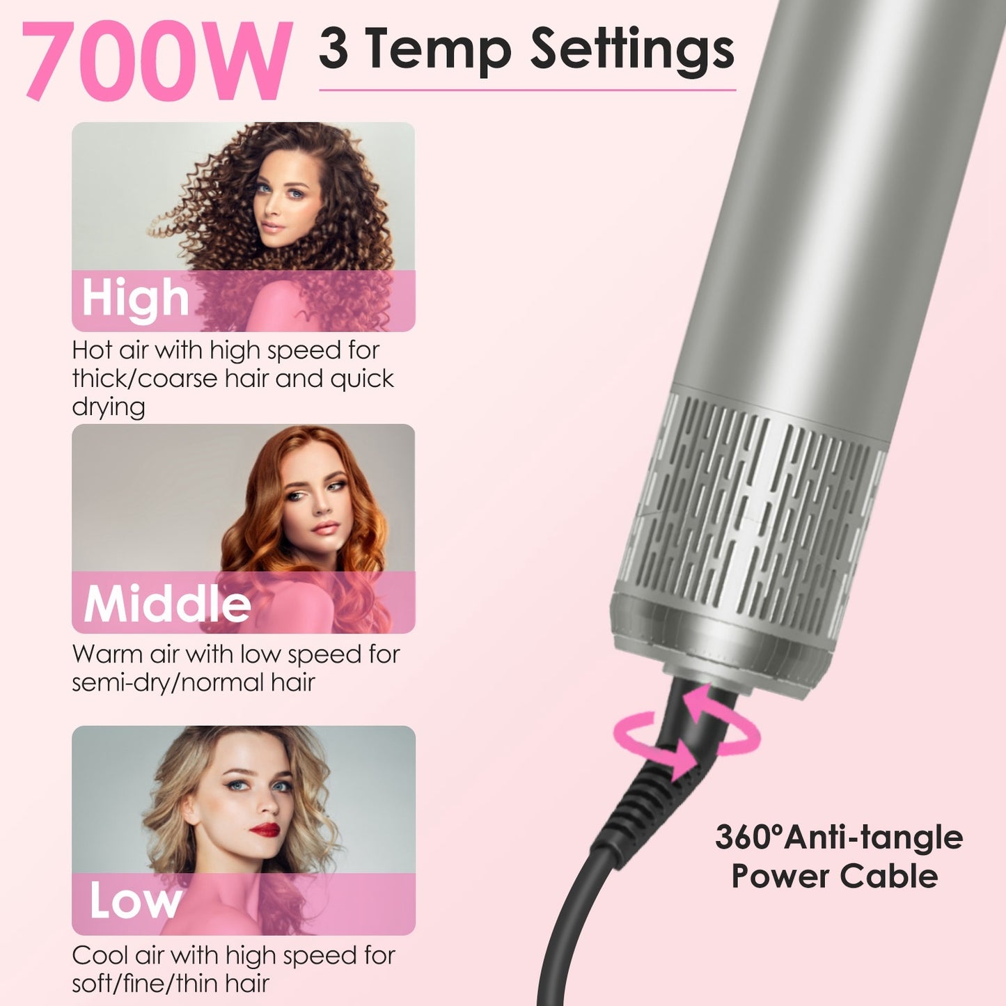 6 In 1 Hot Air Styler With 3 Temp Settings