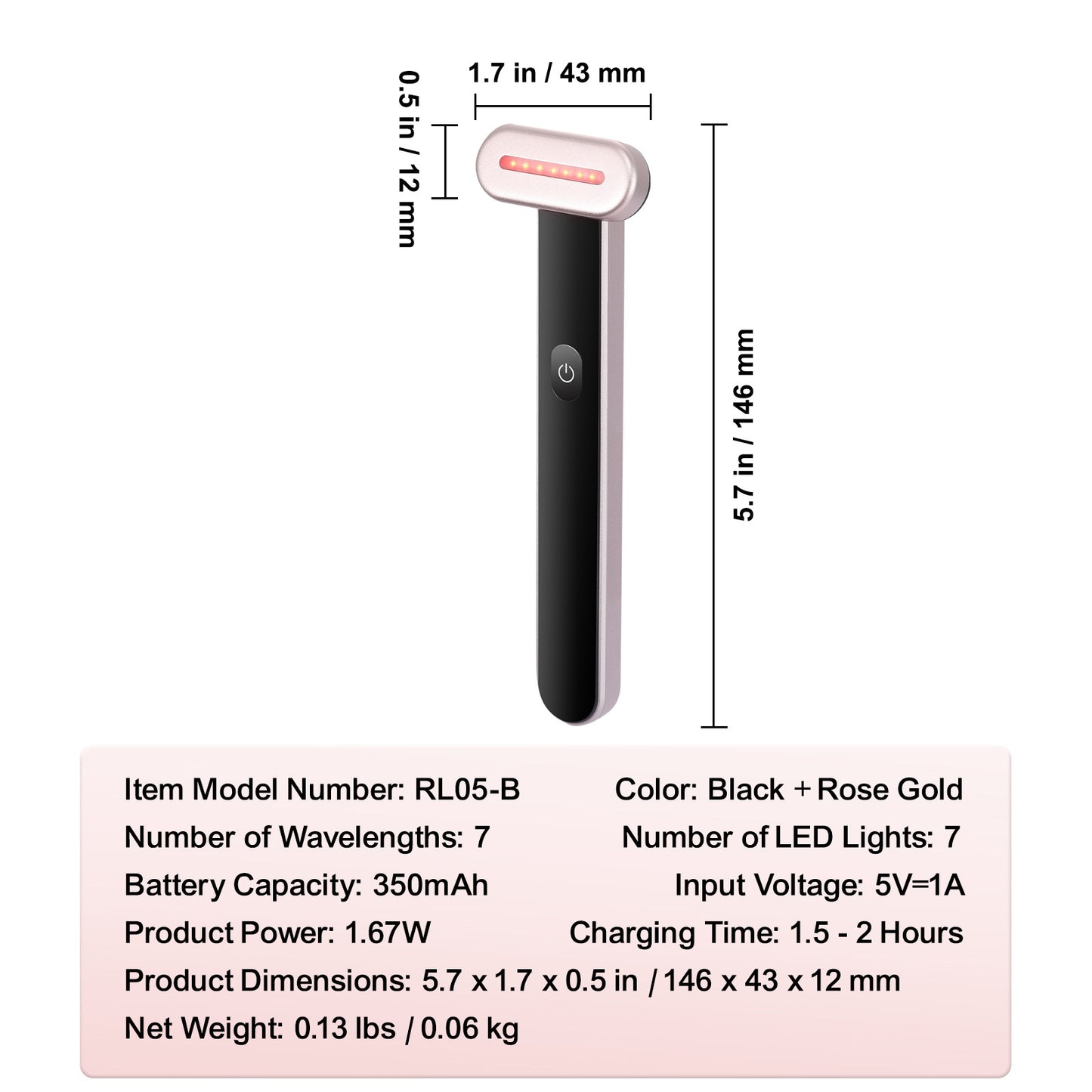 VEVOR 7 Color LED Facial Wand Red Light Therapy