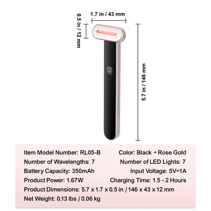 VEVOR 7 Color LED Facial Wand Red Light Therapy