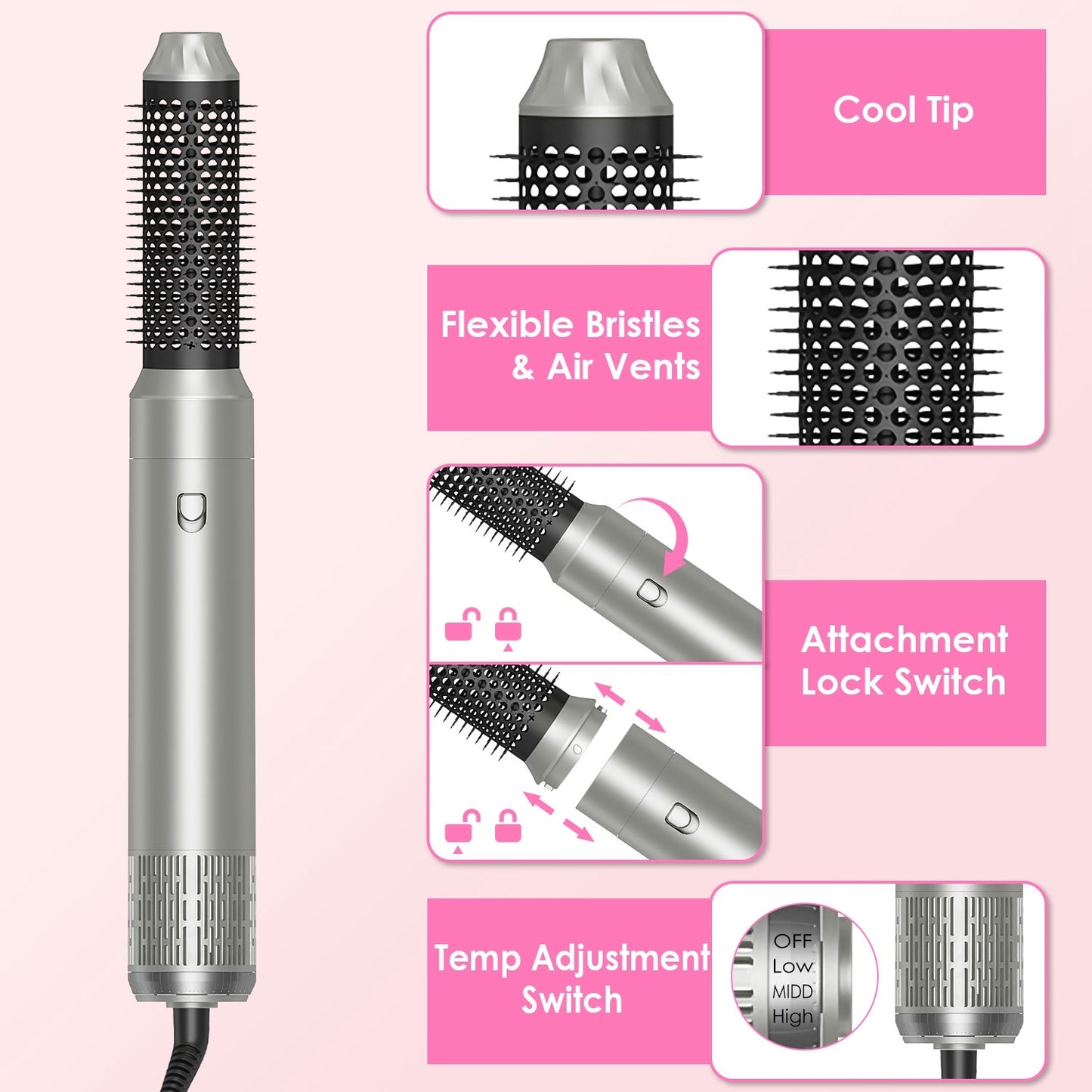 6 In 1 Hot Air Styler With 3 Temp Settings